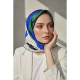 Vissona %100 Twill İpek Geometrik Desenli Lacivert - Çam Yeşili Renkli 90x90 Eşarp Dikim Şekli : El Dikişi