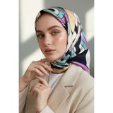 Vissona 100% Twill İpek Geometrik Desenli Lacivert - Lila Renkli 90x90 Dikim Şekli : El Dikişi Eşarp