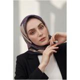 Vissona %100 Twill İpek Geometrik Desenli Mürdüm - Siyah Renkli 90x90 Eşarp Dikim Şekli : El Dikişi