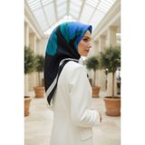 Vissona %100 Twill İpek Geometrik Desenli Petrol Yeşili - Saks Renkli 90x90 Eşarp Dikim Şekli : El Dikişi