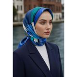 Vissona %100 Twill İpek Geometrik Desenli Saks - Mint Yeşili Renkli 90x90 Eşarp Dikim Şekli : El Dikişi