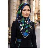 Vissona %100 Twill İpek Geometrik Desenli Zümrüt Yeşili - Saks Renkli 90x90 Eşarp Dikim Şekli : El Dikişi