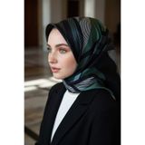 Vissona %100 Twill İpek Geometrik Desenli Zümrüt Yeşili - Siyah Renkli 90x90 Eşarp Dikim Şekli : El Dikişi
