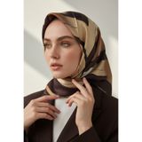Vissona %100 Twill İpek Geometrik Fırça İzi Desenli Kahverengi - Bej Renkli 90x90 Eşarp Dikim Şekli : El Dik