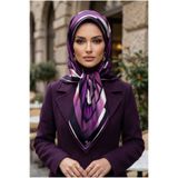 Vissona %100 Twill İpek Geometrik Fırça İzi Desenli Siyah - Mürdüm Renkli 90x90 Eşarp Dikim Şekli : El Dikiş