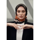 Vissona %100 Twill İpek Gold Halka Desenli Taba - Siyah Renkli 90x90 Eşarp Dikim Şekli : El Dikişi