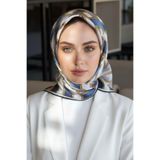 Vissona %100 Twill İpek Hasır Örgü Desenli İndigo - Gümüş Renkli 90x90 Eşarp Dikim Şekli : El Dikişi