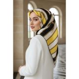 Vissona %100 Twill İpek Kemer Desenli Siyah - Limon Sarısı Renkli 90x90 Eşarp Dikim Şekli : El Dikişi