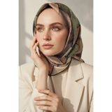 Vissona %100 Twill İpek Mermer Desenli Bakır - Haki Renkli 90x90 Eşarp Dikim Şekli : El Dikişi