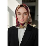 Vissona %100 Twill İpek Mermer Desenli Bordo - Bej Renkli 90x90 Eşarp Dikim Şekli : El Dikişi