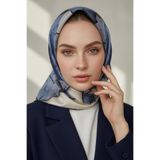 Vissona %100 Twill İpek Mermer Desenli İndigo - Lacivert Renkli 90x90 Eşarp Dikim Şekli : El Dikişi
