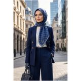 Vissona %100 Twill İpek Monogram Desenli İndigo Renkli 90x90 Eşarp Dikim Şekli : El Dikişi
