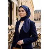 Vissona %100 Twill İpek Monogram Desenli Lacivert Renkli 90x90 Eşarp Dikim Şekli : El Dikişi
