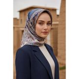 Vissona %100 Twill İpek Şal Desenli İndigo Renkli 90x90 Eşarp Dikim Şekli : El Dikişi