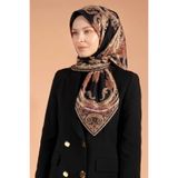 Vissona %100 Twill İpek Şal Desenli Siyah - Bordo Renkli 90x90 Eşarp Dikim Şekli : El Dikişi