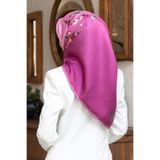 Vissona %100 Twill İpek Sonsuz Çiçek Desenli Pembe Renkli 90x90 Eşarp Dikim Şekli : El Dikişi