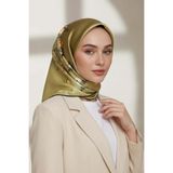 Vissona %100 Twill İpek Sonsuz Çiçek Desenli Yağ Yeşili Renkli 90x90 Eşarp Dikim Şekli : El Dikişi