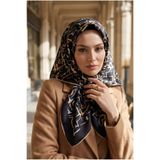 Vissona %100 Twill İpek Soyut Geometrik Desenli Gold - Gri Renkli 90x90 Eşarp Dikim Şekli : El Dikişi