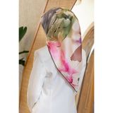 Vissona %100 Twill İpek Sulu Boya Çiçek Desenli Haki Renkli 90x90 Eşarp Dikim Şekli : El Dikişi
