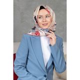 Vissona %100 Twill İpek Suluboya Çiçek Desenli Bordo - Lacivert Renkli 90x90 Eşarp Dikim Şekli : El Dikişi