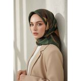 Vissona %100 Twill İpek Taş Efekti Desenli Zümrüt - Siyah Renkli 90x90 Eşarp Dikim Şekli : El Dikişi