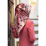 Vissona %100 Twill İpek Yaprak Desenli Bordo - Siyah Renkli 90x90 Eşarp Dikim Şekli : El Dikişi