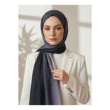 Vissona %57 İPEK %43 PAMUK Degrade Desenli Krem - Lacivert Renkli Şal - 70x190 Dikiş Tipi İtalyan D