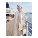 Vissona %57 İpek %43 Pamuk Monogram Desenli Gri Renkli 70X190 Yumuşak Dökümlü Şal