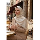 Vissona %57 İpek %43 Pamuk Monogram Desenli Gümüş-Gri Renkli 70X190 Yumuşak Dökümlü Şal