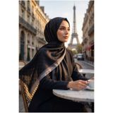 Vissona %57 İpek %43 Pamuk Monogram Dokumalı Siyah-Gri Renkli 70X190 Yumuşak Dökümlü Şal