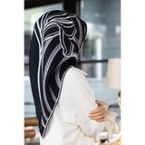 Vissona % 57 İPEK % 43 VİSKON Twill İpek Çizgili Çiçek Desenli Lacivert - Krem Renkli 90x90 Eşarp Dikim Şekl