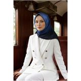 Vissona % 57 İPEK % 43 VİSKON Twill İpek Degrade Desenli Lacivert - Buz Mavisi Renkli 90x90 Eşarp Dikim Şekl