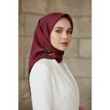 Vissona % 57 İPEK % 43 VİSKON Twill İpek Dokulu Şerit Desenli Siyah - Bordo Renkli 90x90 Eşarp Dikim Şekli :