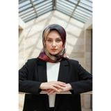 Vissona % 57 İPEK % 43 VİSKON Twill İpek Dokulu Ve Geometrik Desenli Bordo - Bej Renkli 90x90 Eşarp Dikim Şe