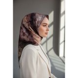 Vissona % 57 İPEK % 43 VİSKON Twill İpek Dokulu Ve Geometrik Desenli Pudra - Somon Renkli 90x90 Eşarp Dikim