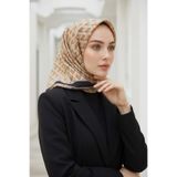 Vissona % 57 İPEK % 43 VİSKON Twill İpek Geometrik Desenli Bej - Taba Renkli 90x90 Eşarp Dikim Şekli : El D