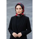 Vissona % 57 İPEK % 43 VİSKON Twill İpek Geometrik Desenli Bordo - Siyah Renkli 90x90 Eşarp Dikim Şekli : El