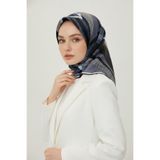 Vissona % 57 İPEK % 43 VİSKON Twill İpek Geometrik Desenli İndigo - Siyah Renkli 90x90 Eşarp Dikim Şekli : E