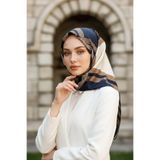 Vissona % 57 İPEK % 43 VİSKON Twill İpek Geometrik Desenli Lacivert - Krem Renkli 90x90 Eşarp Dikim Şekli :