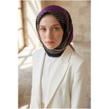 Vissona % 57 İPEK % 43 VİSKON Twill İpek Geometrik Desenli Mürdüm Renkli 90x90 Eşarp Dikim Şekli : El Dikişi