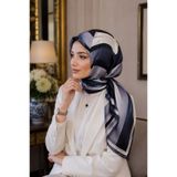 Vissona %57 İPEK %43 VİSKON Twill İpek Geometrik Fırça İzi Desenli Siyah - Gri Renkli 90x90 Eşarp Dikim Şekl