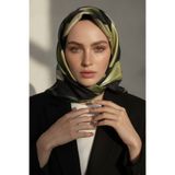 Vissona %57 İPEK %43 VİSKON Twill İpek Geometrik Fırça İzi Desenli Siyah - Zümrüt Yeşili Renkli 90x90 Eşarp