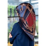 Vissona % 57 İPEK % 43 VİSKON Twill İpek Gold Efektli Geometrik Desenli Lacivert - Bordo Renkli 90x90 Eşarp