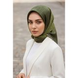 Vissona % 57 İPEK % 43 VİSKON Twill İpek Monogram Desenli Haki Renkli 90x90 Dikim Şekli : El Dikişi Eşarp