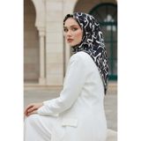 Vissona % 57 İPEK % 43 VİSKON Twill İpek Soyut Geometrik Desenli Siyah - Krem Renkli 90x90 Eşarp Dikim Şekli
