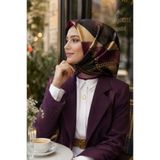Vissona % 57 İPEK % 43 VİSKON Twill İpek Taş Efekti Desenli Mürdüm - Siyah Renkli 90x90 Eşarp Dikim Şekli :