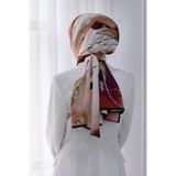 Vissona KREP BATİK DESENLİ BEJ - BORDO RENKLİ 75X195 KIRIŞMAZ ŞAL