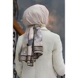Vissona KREP ÇİÇEK DESENLİ BEJ - GRİ RENKLİ 75X195 KIRIŞMAZ ŞAL