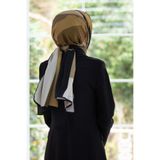 Vissona KREP ÇİÇEK VE YAPRAK DESENLİ BEJ - SİYAH RENKLİ 75X195 KIRIŞMAZ ŞAL