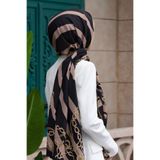 Vissona KREP ÇİZGİLİ VE ZİNCİR DESENLİ SİYAH - VİZON RENKLİ 75X195 KIRIŞMAZ ŞAL